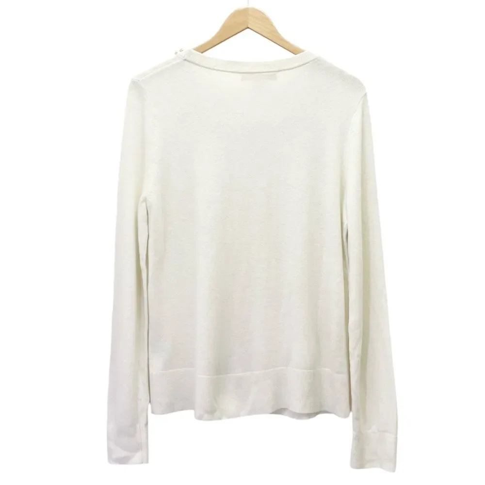 Lilly Pulitzer Coconut Odetta Sweater Wool Blend Rhinestone Neckline Size Large - Picture 2 of 13